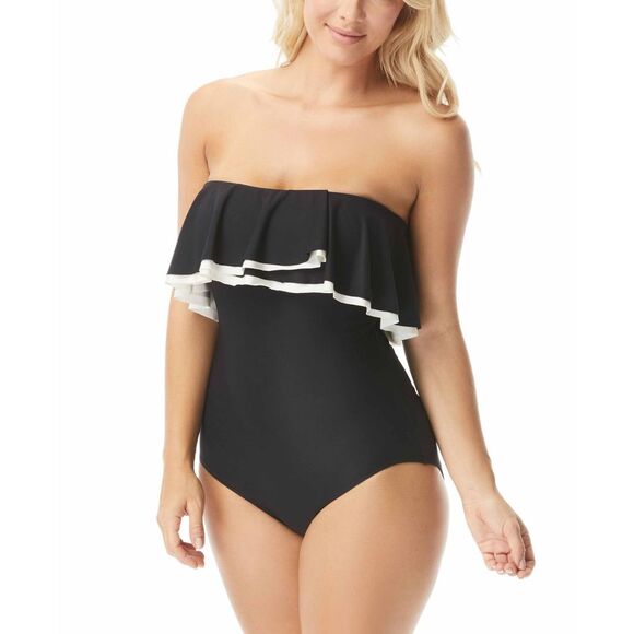 Coco Reef Womens Contours Ruffled Strapless One Piece Swimsuit,Black,34 D - Picture 1 of 4